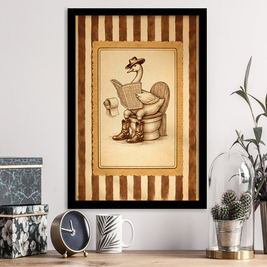 Silly Cowboy Goose Bathroom Wall Art Print, Funny Western Duck, Silly Goose Nursery Decor, Framed Art Print, Fine Art Wall Decor
