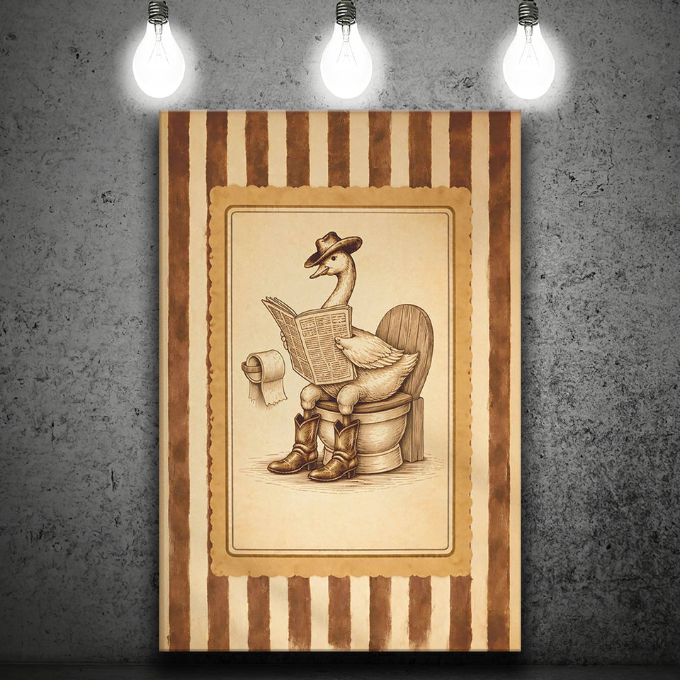 Silly Cowboy Goose Bathroom Wall Art Print, Funny Western Duck, Silly Goose Nursery Decor, Canvas Print Wall Art, Wall Decor