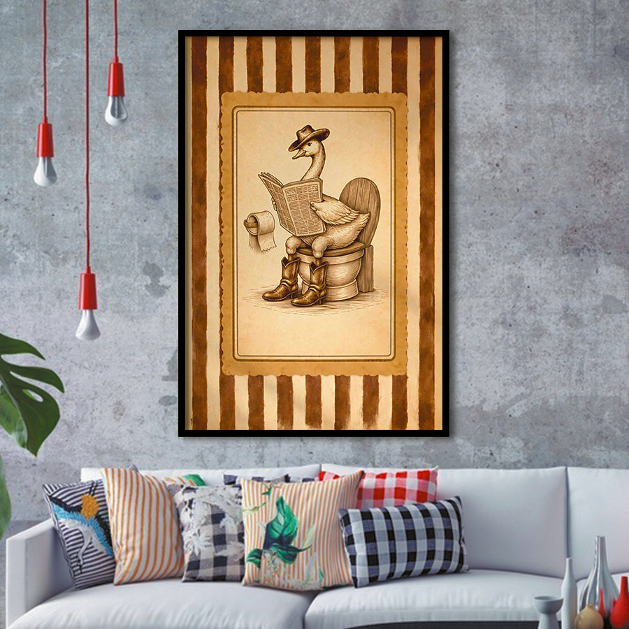Silly Cowboy Goose Bathroom Wall Art Print, Funny Western Duck, Silly Goose Nursery Decor, Framed Art Print, Fine Art Wall Decor