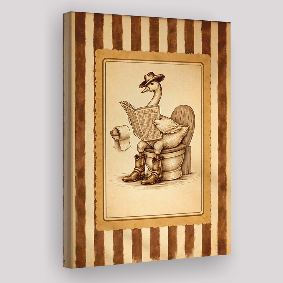 Silly Cowboy Goose Bathroom Wall Art Print, Funny Western Duck, Silly Goose Nursery Decor, Canvas Print Wall Art, Wall Decor