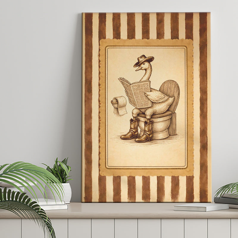 Silly Cowboy Goose Bathroom Wall Art Print, Funny Western Duck, Silly Goose Nursery Decor, Canvas Print Wall Art, Wall Decor