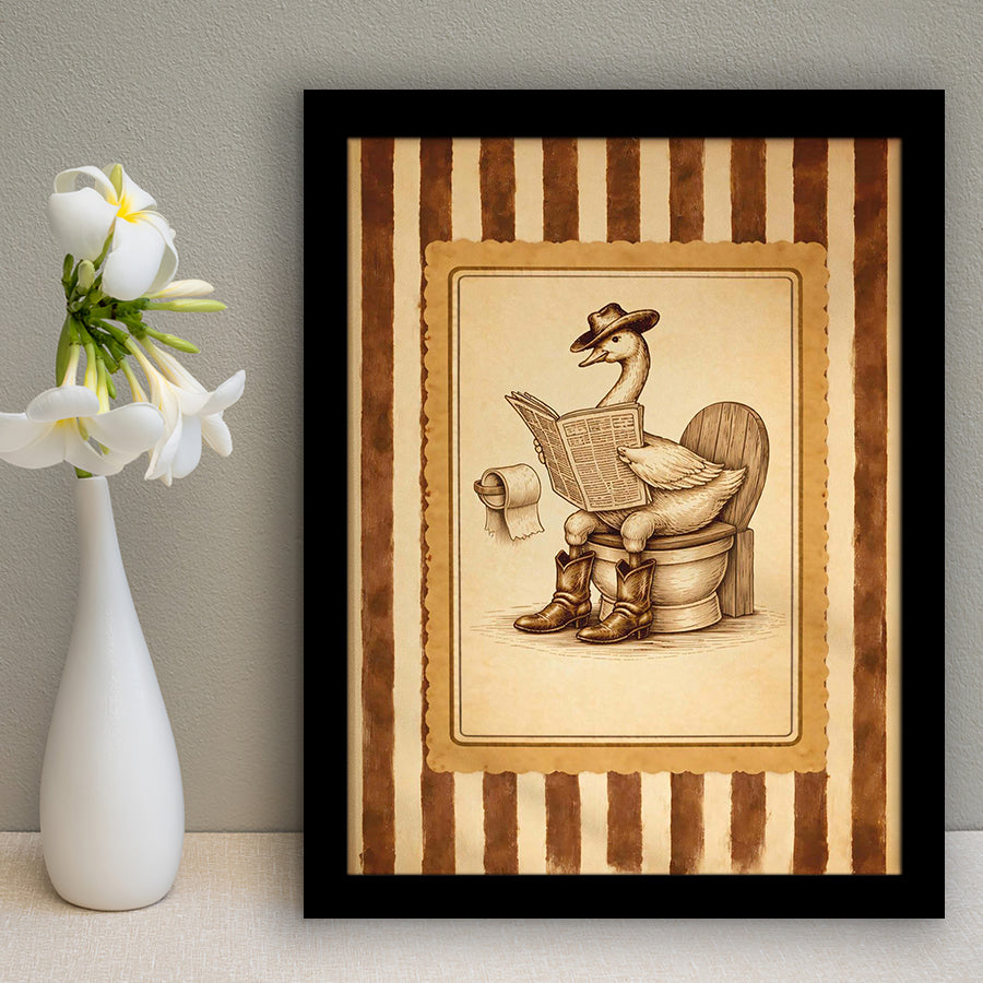 Silly Cowboy Goose Bathroom Wall Art Print, Funny Western Duck, Silly Goose Nursery Decor, Framed Art Print, Fine Art Wall Decor