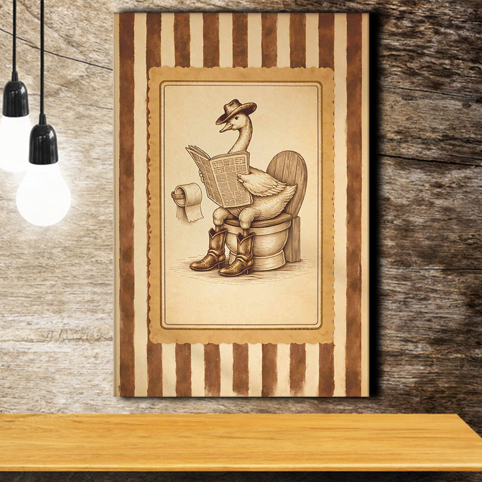 Silly Cowboy Goose Bathroom Wall Art Print, Funny Western Duck, Silly Goose Nursery Decor, Canvas Print Wall Art, Wall Decor