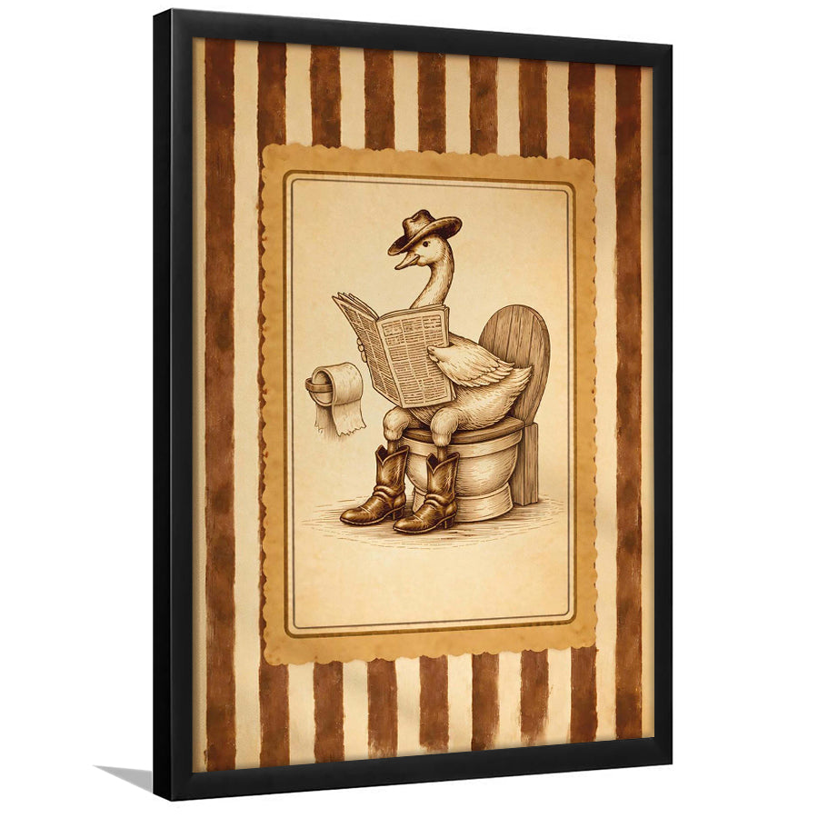 Silly Cowboy Goose Bathroom Wall Art Print, Funny Western Duck, Silly Goose Nursery Decor, Framed Art Print, Fine Art Wall Decor