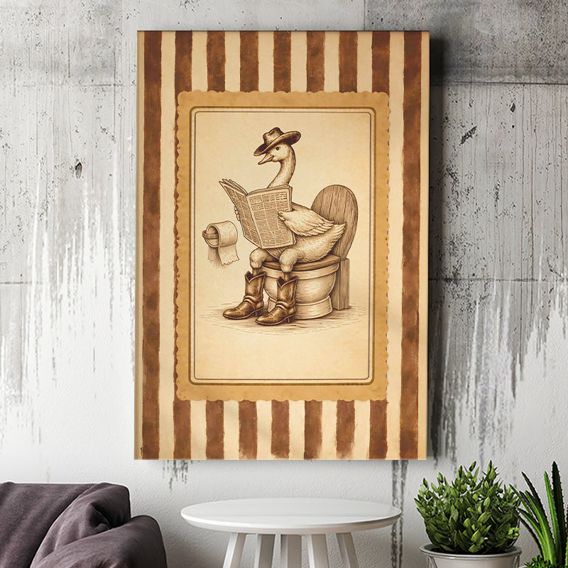 Silly Cowboy Goose Bathroom Wall Art Print, Funny Western Duck, Silly Goose Nursery Decor, Canvas Print Wall Art, Wall Decor