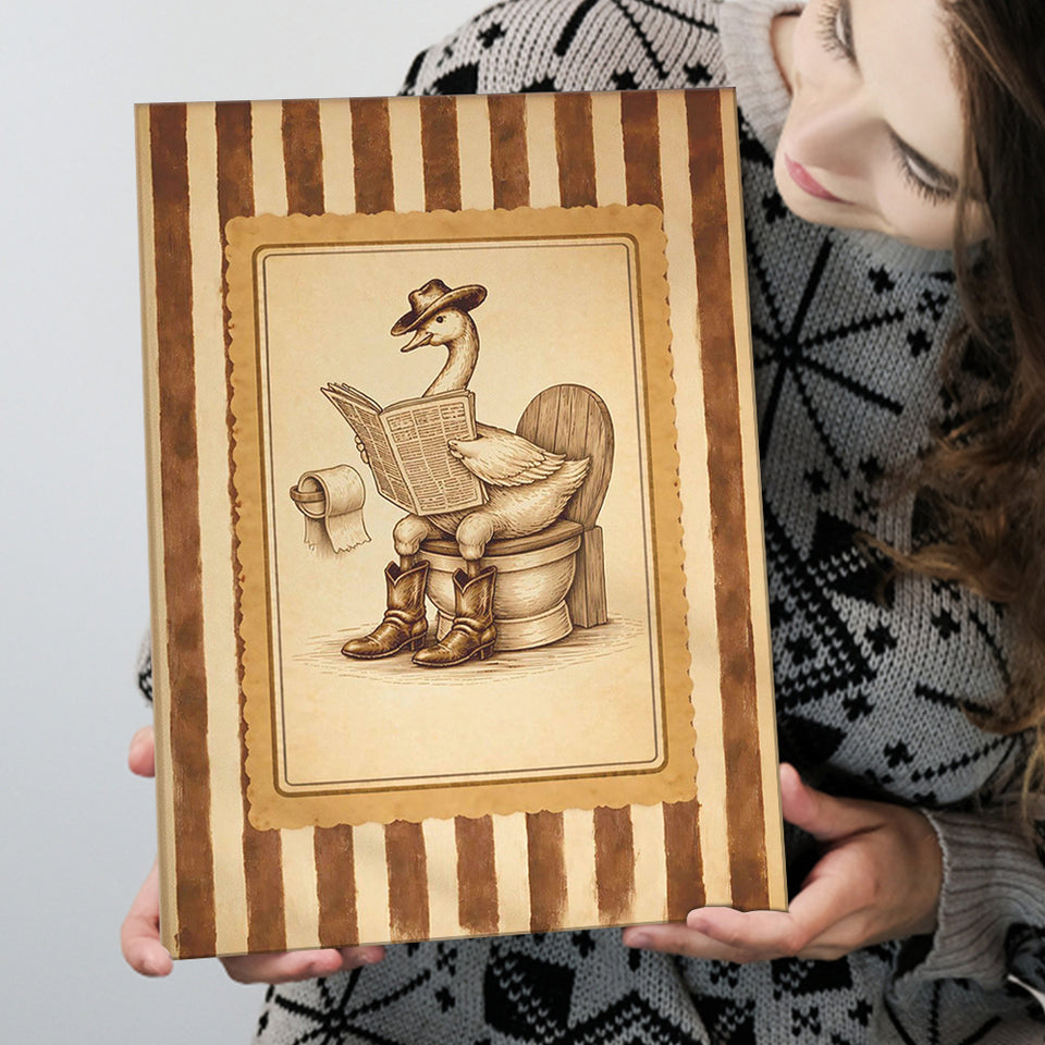 Silly Cowboy Goose Bathroom Wall Art Print, Funny Western Duck, Silly Goose Nursery Decor, Canvas Print Wall Art, Wall Decor