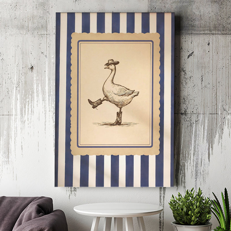 Silly Cowboy Goose Wall Art, Funny Western Dancing Duck, Rustic Vintage Cowboy Artwork, Canvas Print Wall Art, Wall Decor