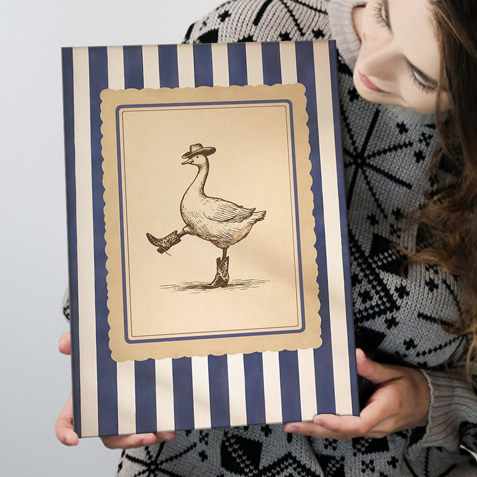 Silly Cowboy Goose Wall Art, Funny Western Dancing Duck, Rustic Vintage Cowboy Artwork, Canvas Print Wall Art, Wall Decor