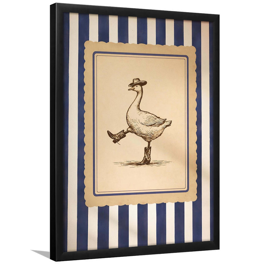 Silly Cowboy Goose Wall Art, Funny Western Dancing Duck, Rustic Vintage Cowboy Artwork, Framed Art Print, Fine Art Wall Decor