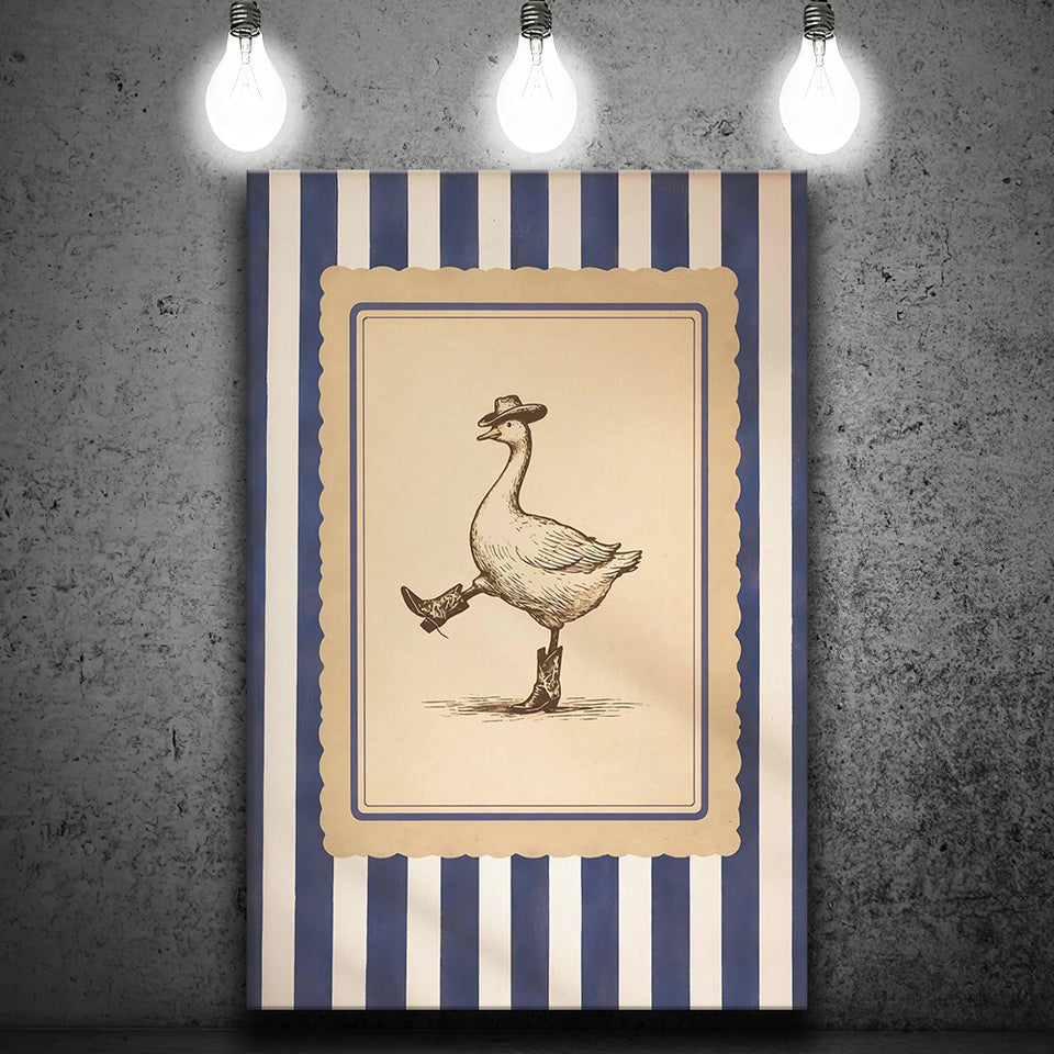 Silly Cowboy Goose Wall Art, Funny Western Dancing Duck, Rustic Vintage Cowboy Artwork, Canvas Print Wall Art, Wall Decor