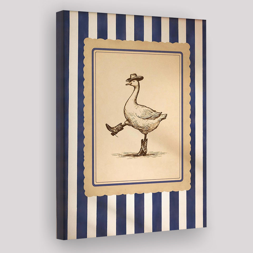 Silly Cowboy Goose Wall Art, Funny Western Dancing Duck, Rustic Vintage Cowboy Artwork, Canvas Print Wall Art, Wall Decor