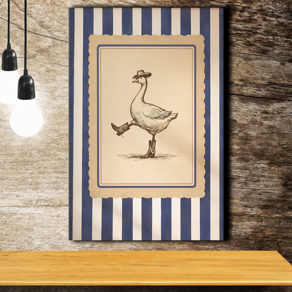 Silly Cowboy Goose Wall Art, Funny Western Dancing Duck, Rustic Vintage Cowboy Artwork, Canvas Print Wall Art, Wall Decor