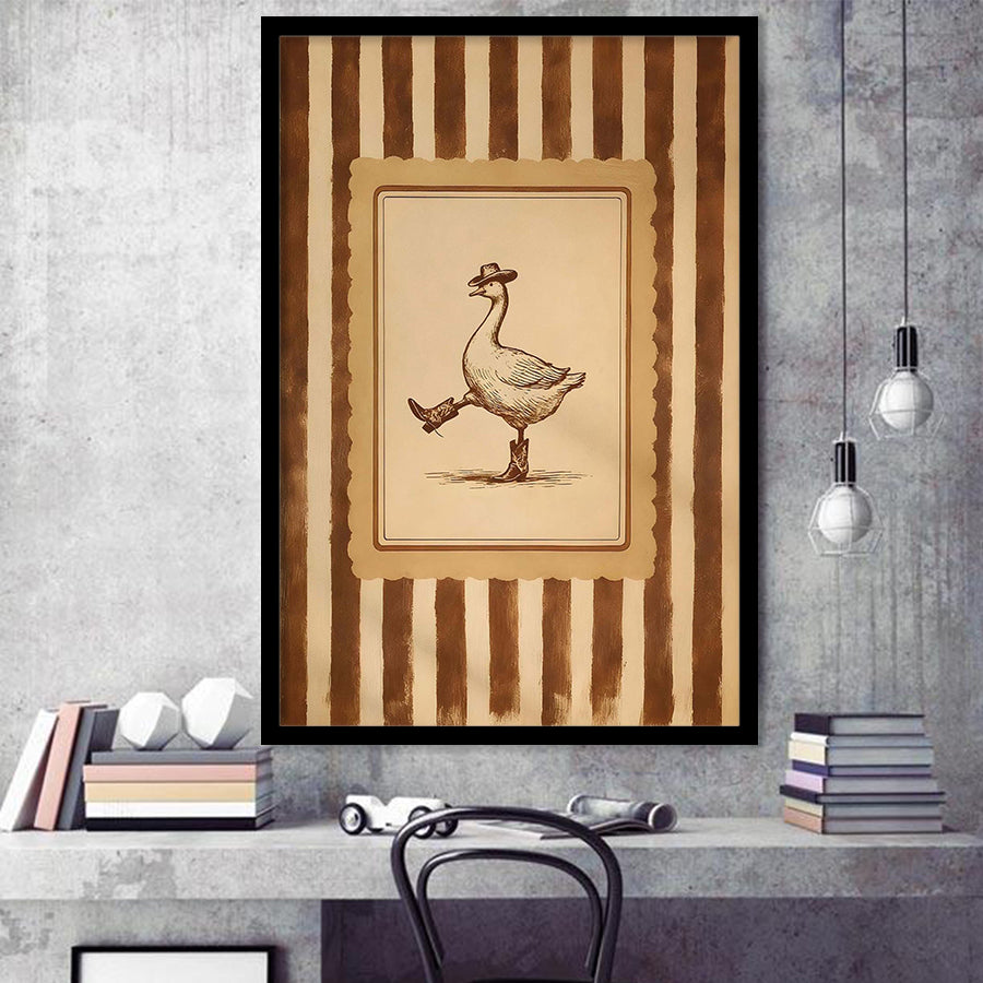 Silly Cowboy Goose Wall Art Print, Western Dancing Duck, Rustic Vintage Cowboy, Framed Art Print, Fine Art Wall Decor