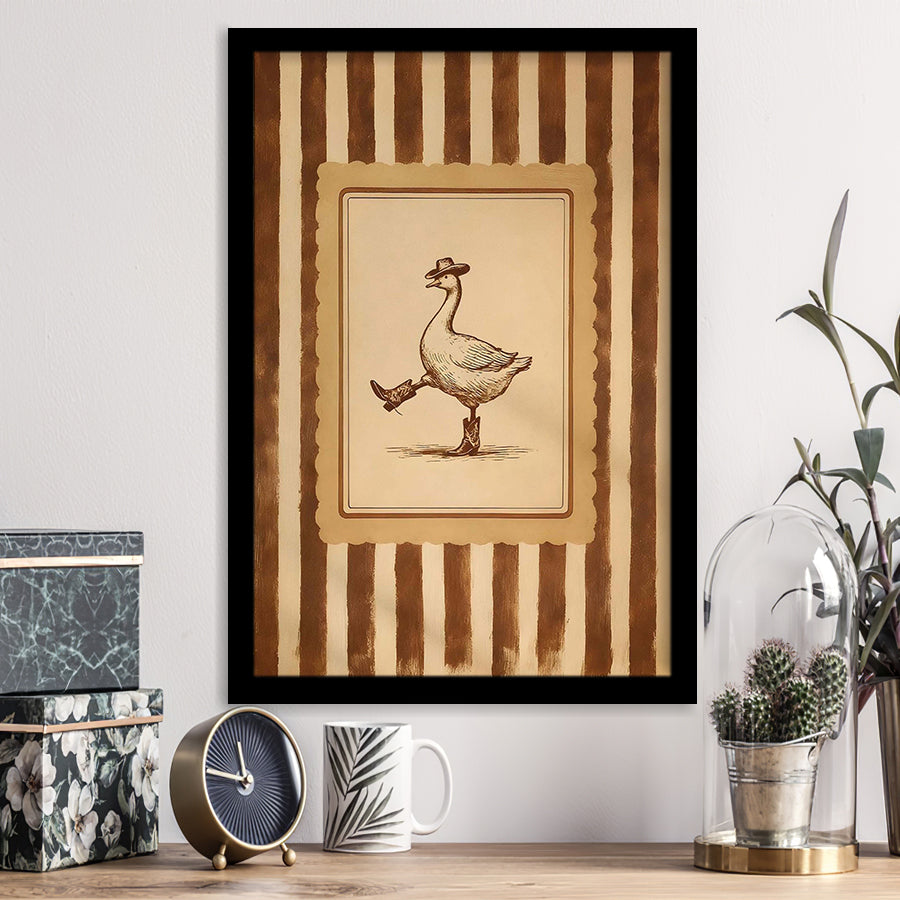 Silly Cowboy Goose Wall Art Print, Western Dancing Duck, Rustic Vintage Cowboy, Framed Art Print, Fine Art Wall Decor