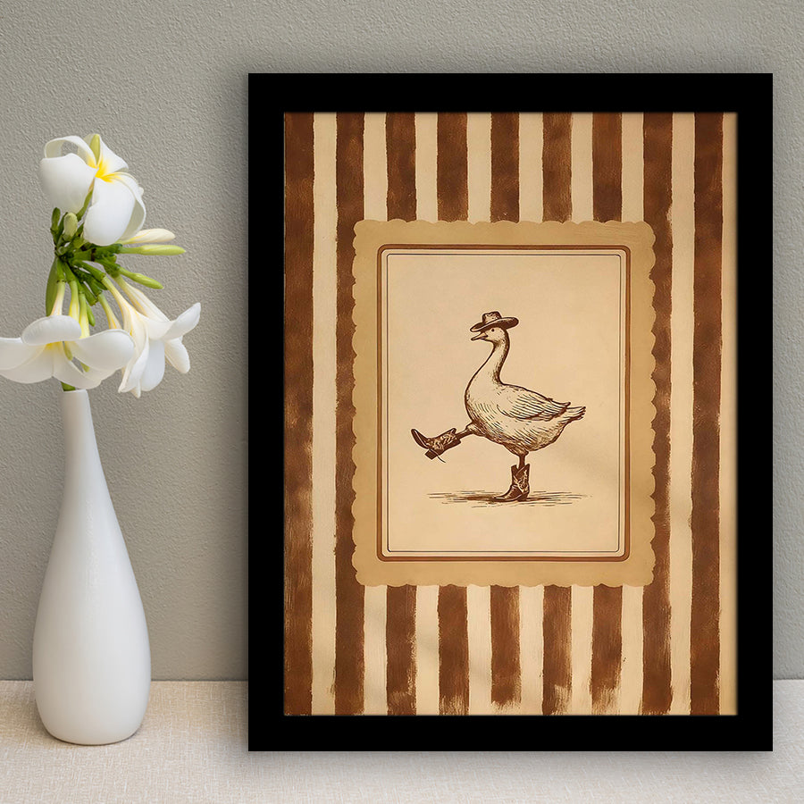 Silly Cowboy Goose Wall Art Print, Western Dancing Duck, Rustic Vintage Cowboy, Framed Art Print, Fine Art Wall Decor