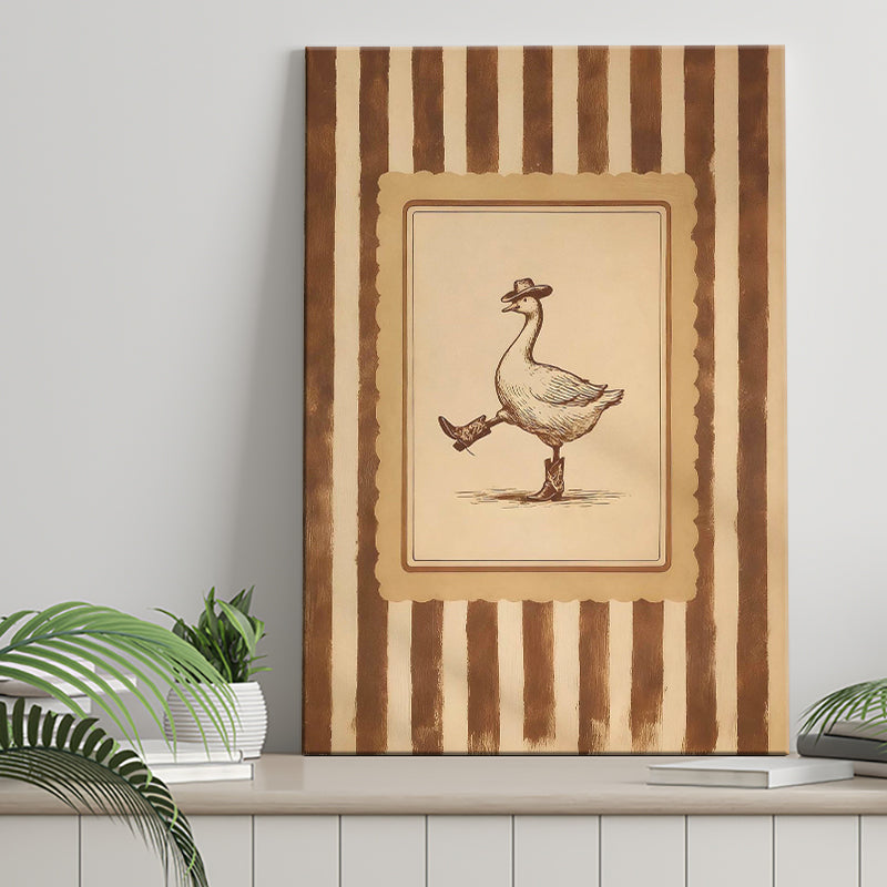 Silly Cowboy Goose Wall Art Print, Western Dancing Duck, Rustic Vintage Cowboy, Canvas Print Wall Art, Wall Decor