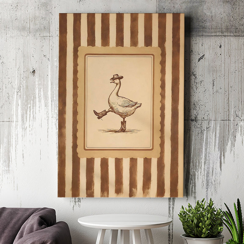 Silly Cowboy Goose Wall Art Print, Western Dancing Duck, Rustic Vintage Cowboy, Canvas Print Wall Art, Wall Decor