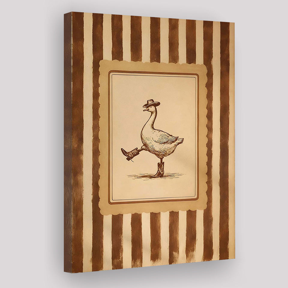 Silly Cowboy Goose Wall Art Print, Western Dancing Duck, Rustic Vintage Cowboy, Canvas Print Wall Art, Wall Decor