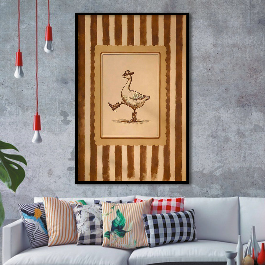Silly Cowboy Goose Wall Art Print, Western Dancing Duck, Rustic Vintage Cowboy, Framed Art Print, Fine Art Wall Decor