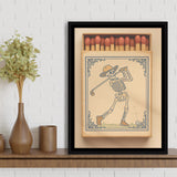 Skeleton Golfer Matchbook, Vintage Western Golf Wall Art, Retro Cowboy Print, Golf Gift, Framed Canvas Print, Floating Frame