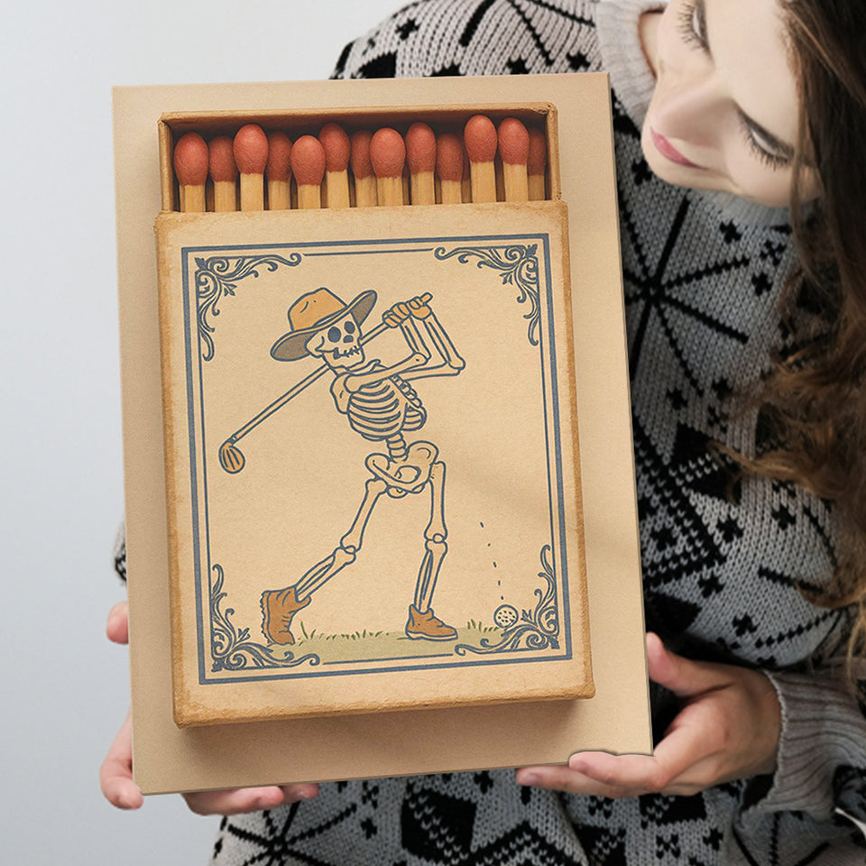 Skeleton Golfer Matchbook, Vintage Western Golf Wall Art, Retro Cowboy Print, Cool Golf Gift, Canvas Print Wall Art, Wall Decor