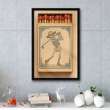 Skeleton Golfer Matchbook, Vintage Western Golf Wall Art, Retro Cowboy Print, Golf Gift, Framed Canvas Print, Floating Frame