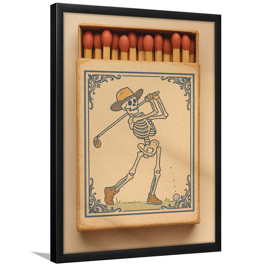 Skeleton Golfer Matchbook, Vintage Western Golf Wall Art, Retro Cowboy, Cool Golf Gift, Framed Art Print, Fine Art Wall Decor