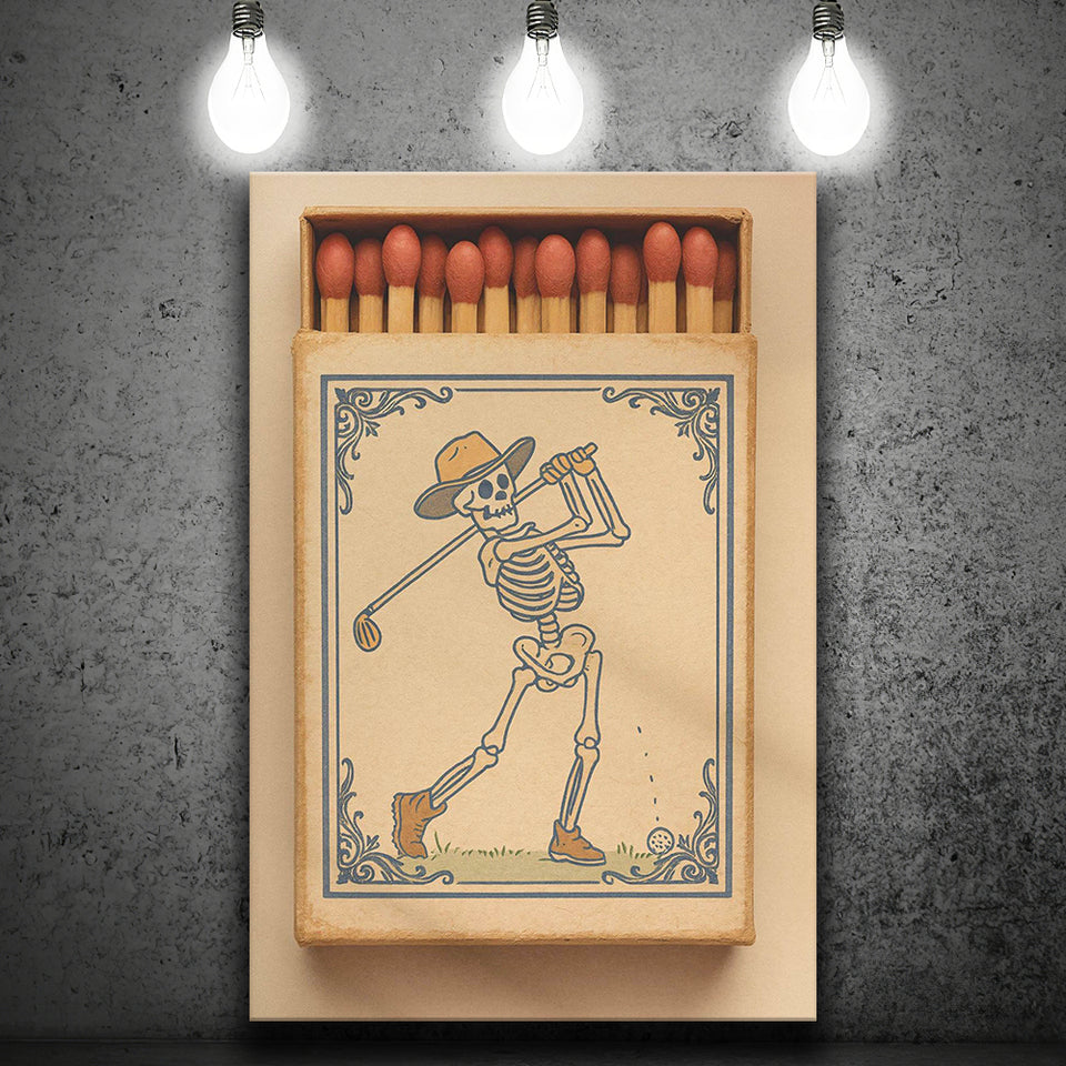 Skeleton Golfer Matchbook, Vintage Western Golf Wall Art, Retro Cowboy Print, Cool Golf Gift, Canvas Print Wall Art, Wall Decor