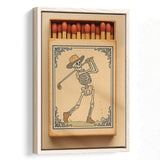 Skeleton Golfer Matchbook, Vintage Western Golf Wall Art, Retro Cowboy Print, Golf Gift, Framed Canvas Print, Floating Frame