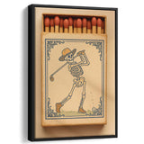 Skeleton Golfer Matchbook, Vintage Western Golf Wall Art, Retro Cowboy Print, Golf Gift, Framed Canvas Print, Floating Frame