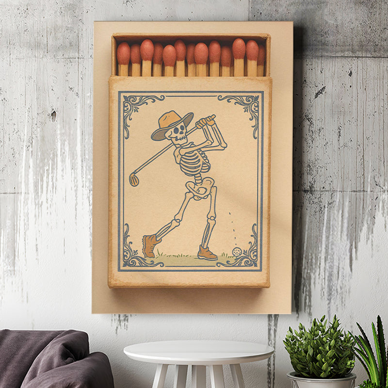 Skeleton Golfer Matchbook, Vintage Western Golf Wall Art, Retro Cowboy Print, Cool Golf Gift, Canvas Print Wall Art, Wall Decor