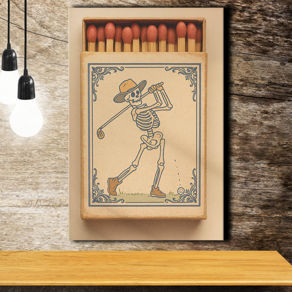 Skeleton Golfer Matchbook, Vintage Western Golf Wall Art, Retro Cowboy Print, Cool Golf Gift, Canvas Print Wall Art, Wall Decor