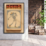 Skeleton Golfer Matchbook, Vintage Western Golf Wall Art, Retro Cowboy Print, Golf Gift, Framed Canvas Print, Floating Frame