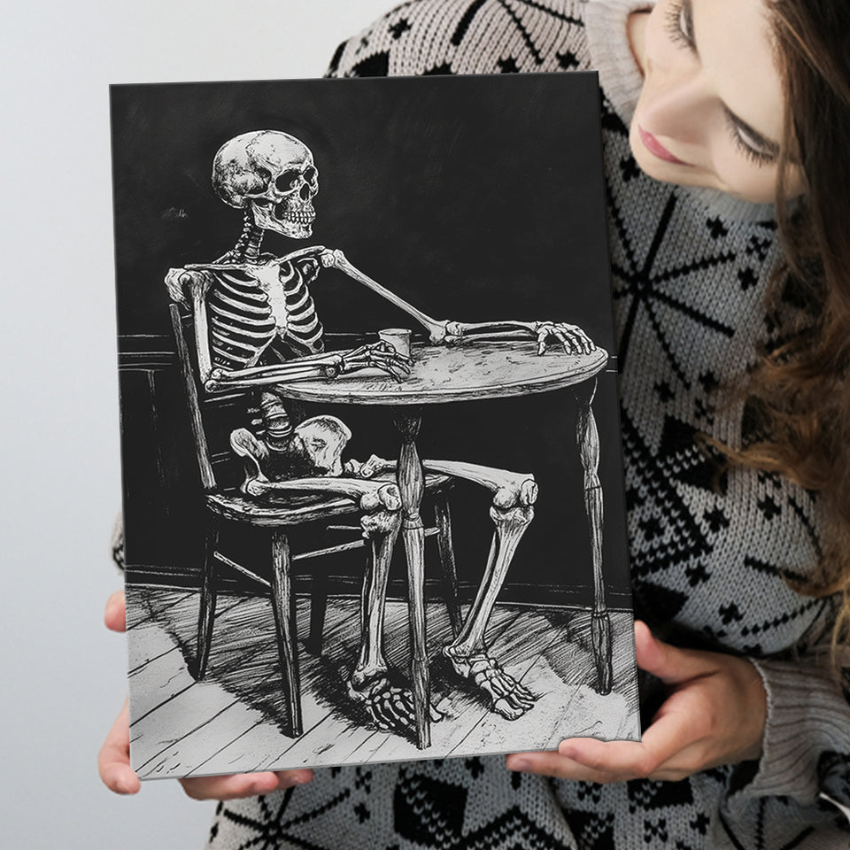 Skeleton Relax Black and White Art, Canvas Prints Wall Art Home Decor, Painting Canvas Art
