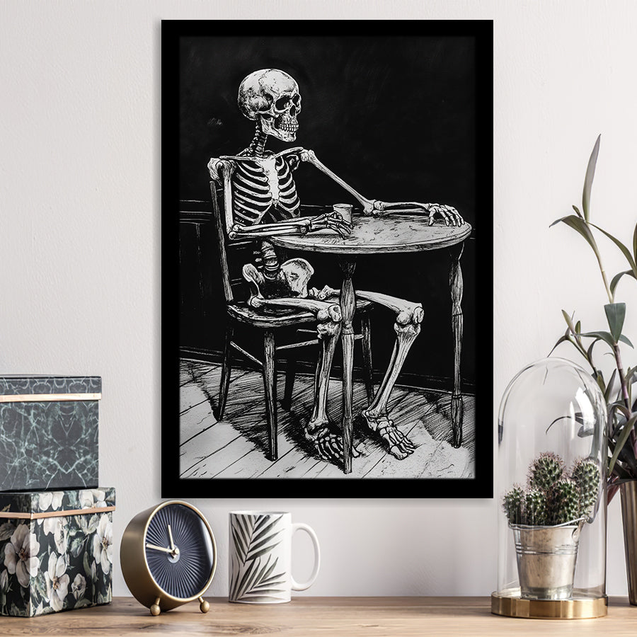 Skeleton Relax Black and White Art, Framed Art Prints Wall Decor, Picture Framed Painting