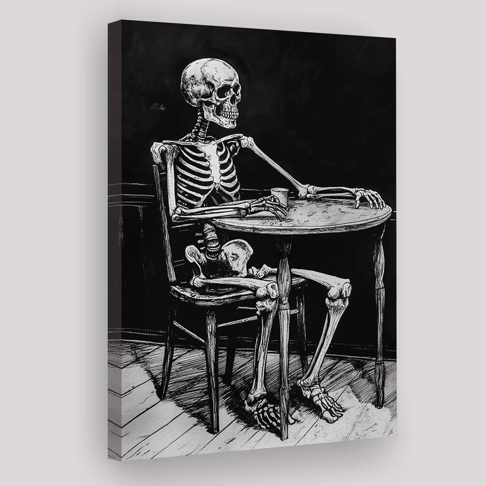 Skeleton Relax Black and White Art, Canvas Prints Wall Art Home Decor, Painting Canvas Art