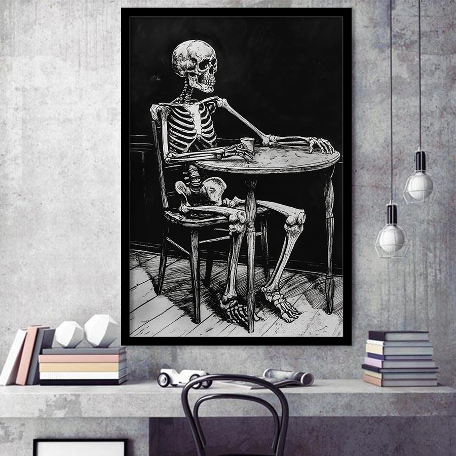 Skeleton Relax Black and White Art, Framed Art Prints Wall Decor, Picture Framed Painting