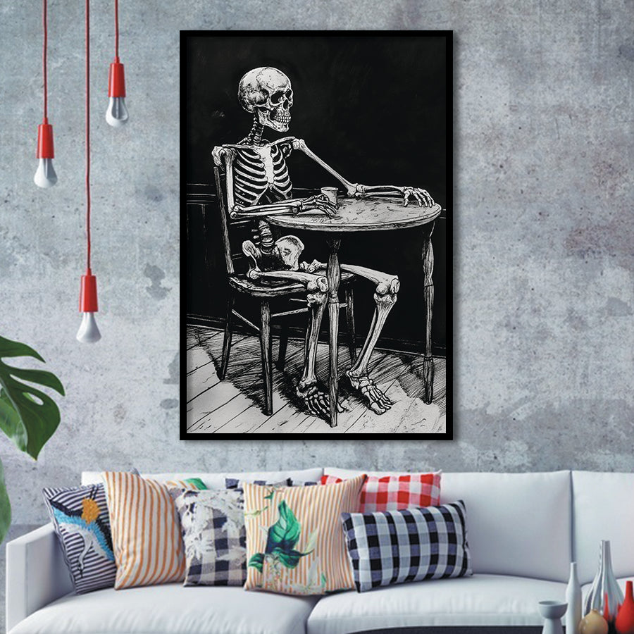 Skeleton Relax Black and White Art, Framed Art Prints Wall Decor, Picture Framed Painting
