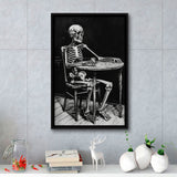 Skeleton Relax Black and White Art, Framed Canvas Prints Wall Art Decor, Floarting Frame Painting Canvas Art