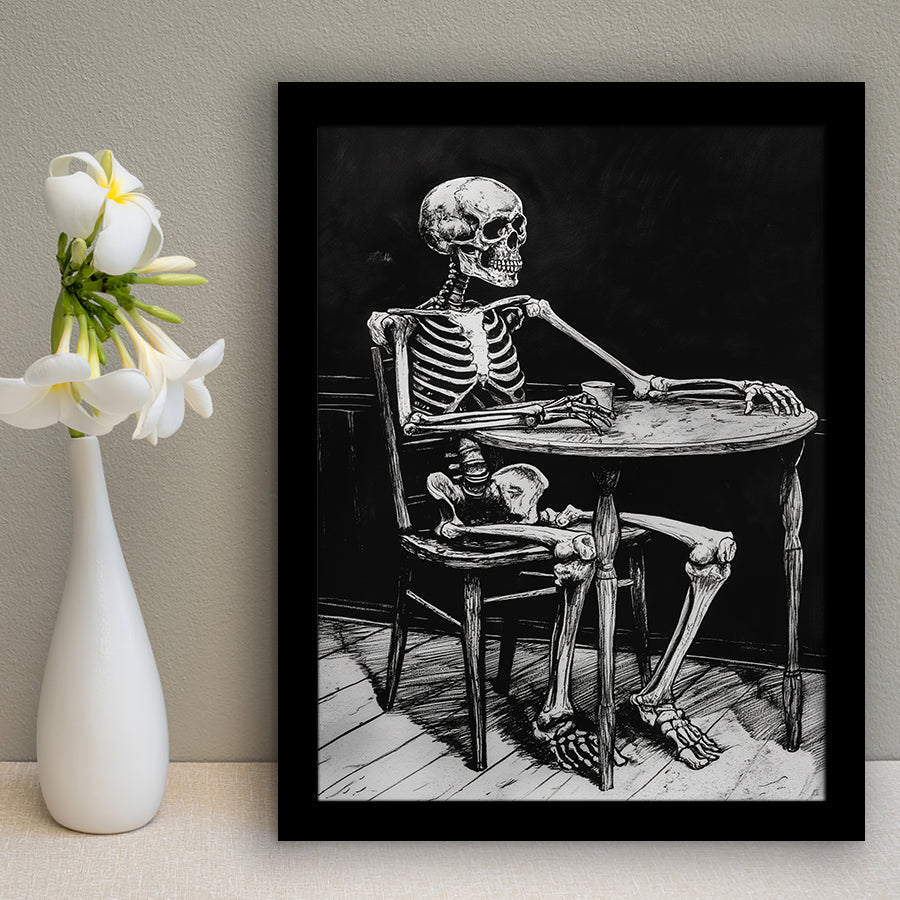Skeleton Relax Black and White Art, Framed Art Prints Wall Decor, Picture Framed Painting
