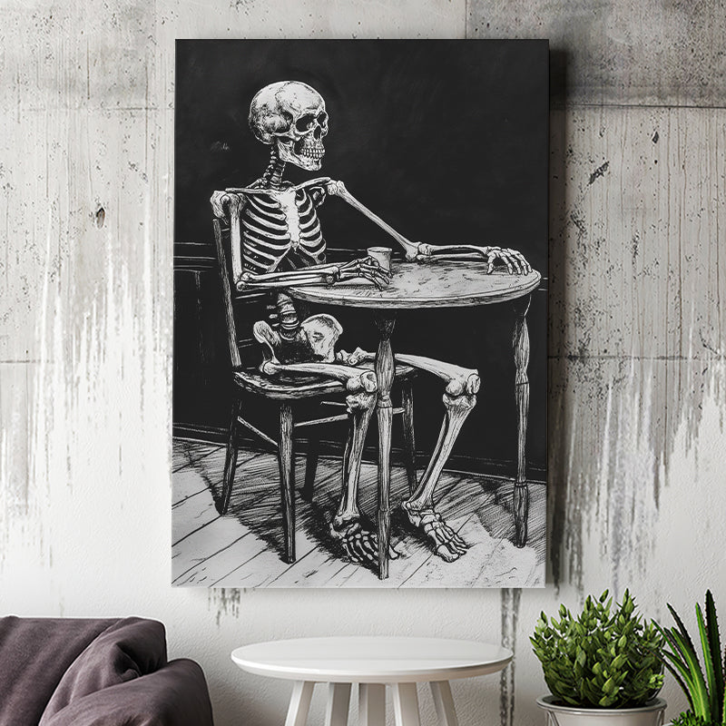 Skeleton Relax Black and White Art, Canvas Prints Wall Art Home Decor, Painting Canvas Art