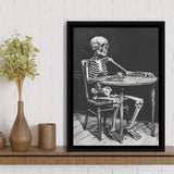 Skeleton Relax Black and White Art, Framed Canvas Prints Wall Art Decor, Floarting Frame Painting Canvas Art