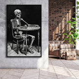 Skeleton Relax Black and White Art, Framed Canvas Prints Wall Art Decor, Floarting Frame Painting Canvas Art