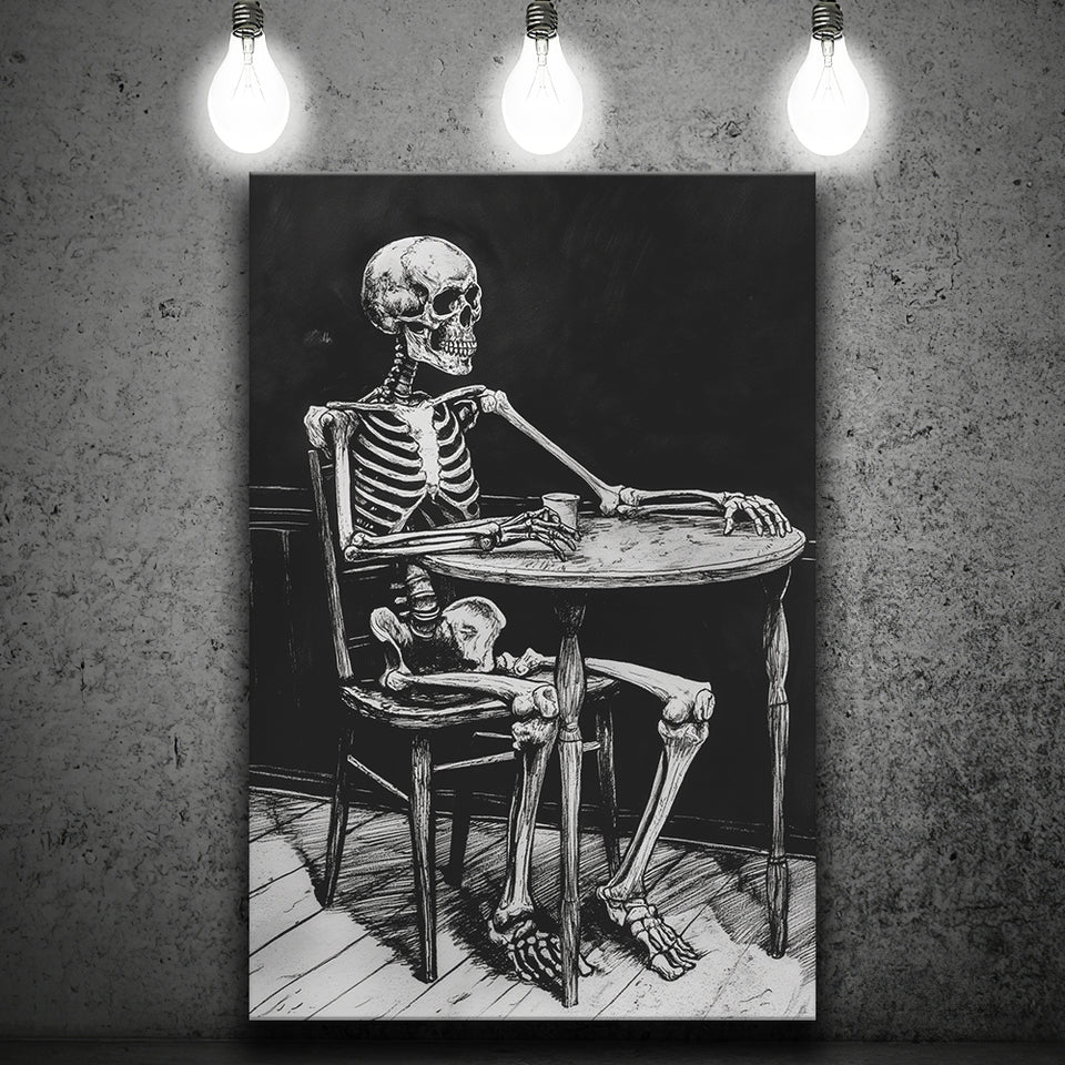 Skeleton Relax Black and White Art, Canvas Prints Wall Art Home Decor, Painting Canvas Art