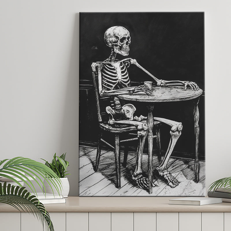 Skeleton Relax Black and White Art, Canvas Prints Wall Art Home Decor, Painting Canvas Art
