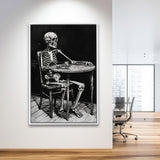 Skeleton Relax Black and White Art, Framed Canvas Prints Wall Art Decor, Floarting Frame Painting Canvas Art