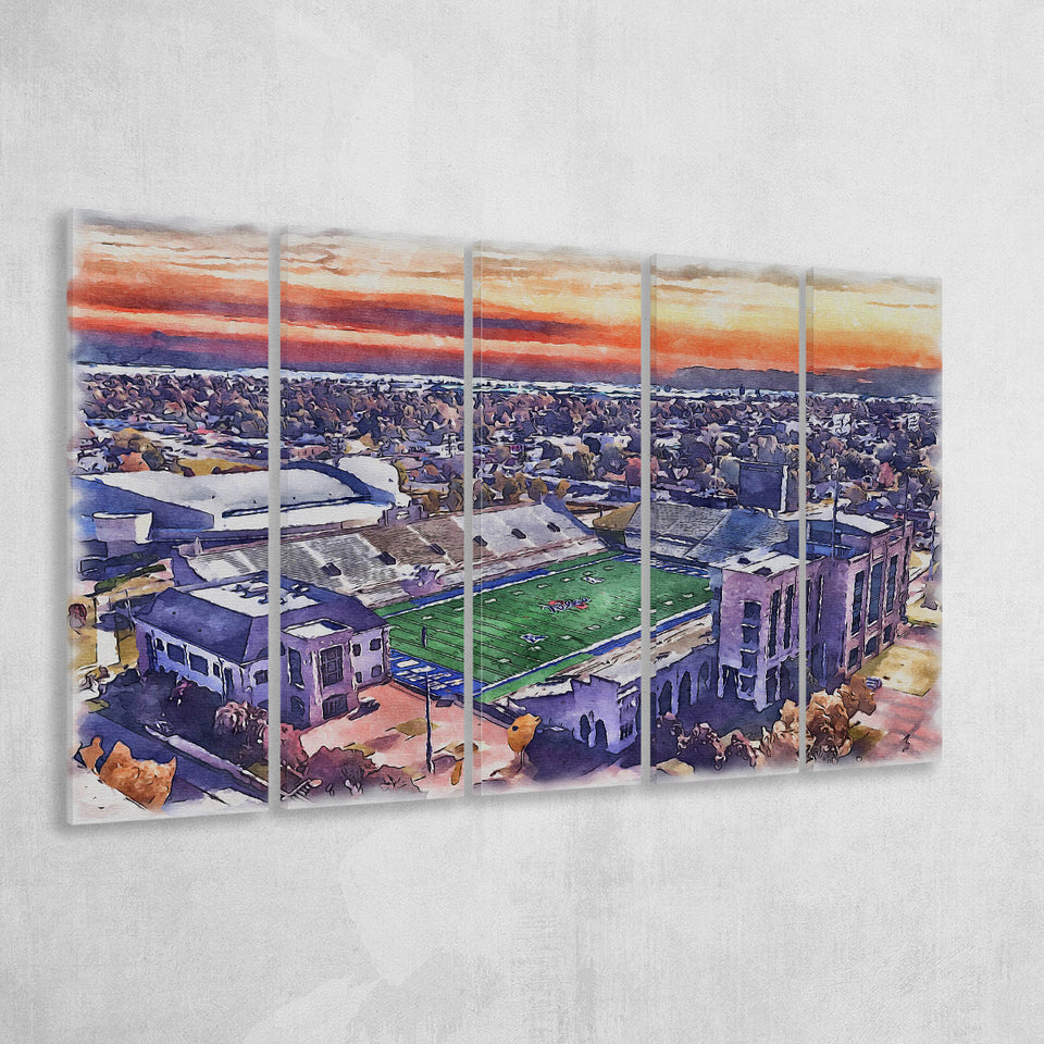 Skelly Field, H. A. Chapman Stadium WaterColor 5 Panels B Mixed Canvas Prints, Extra Large, Tulsa Oklahoma Watercolor