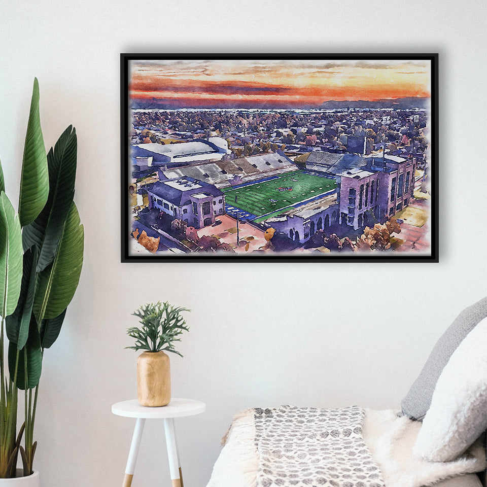 Skelly Field, H. A. Chapman Stadium WaterColor Framed Canvas Prints, Stadium Art Gifts, Floating Frame