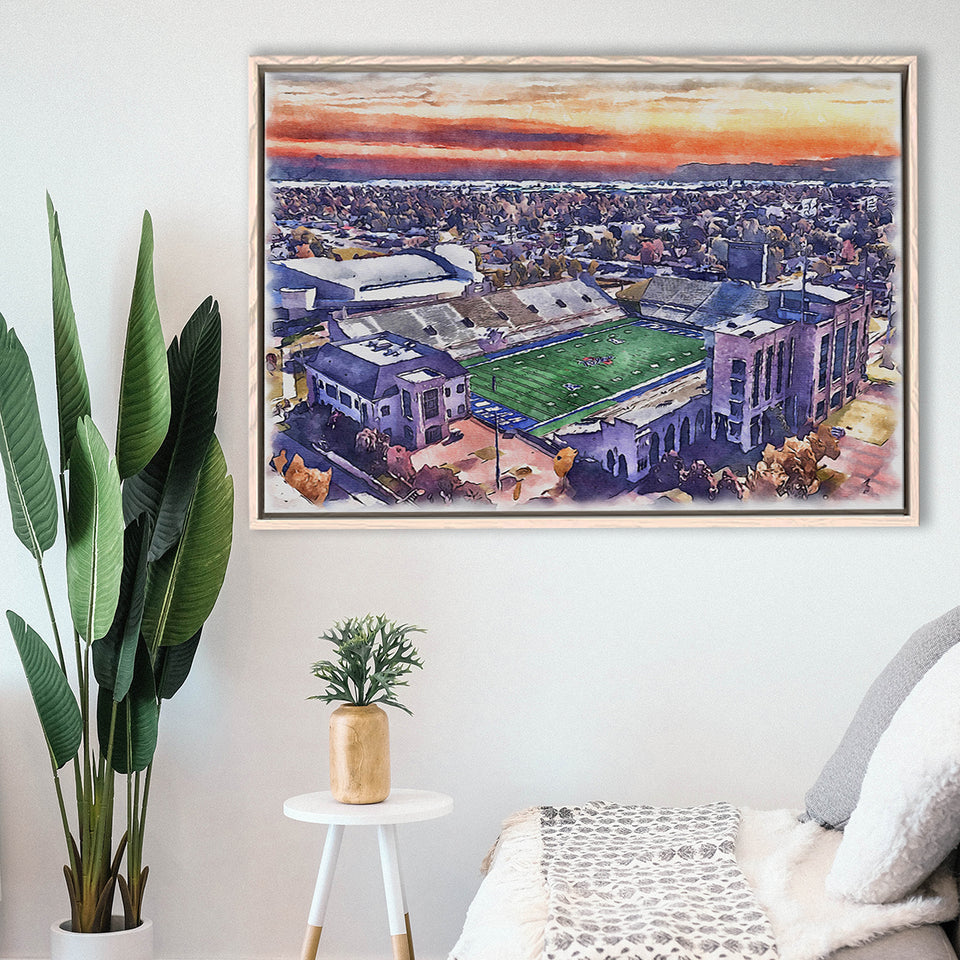 Skelly Field, H. A. Chapman Stadium WaterColor Framed Canvas Prints, Stadium Art Gifts, Floating Frame