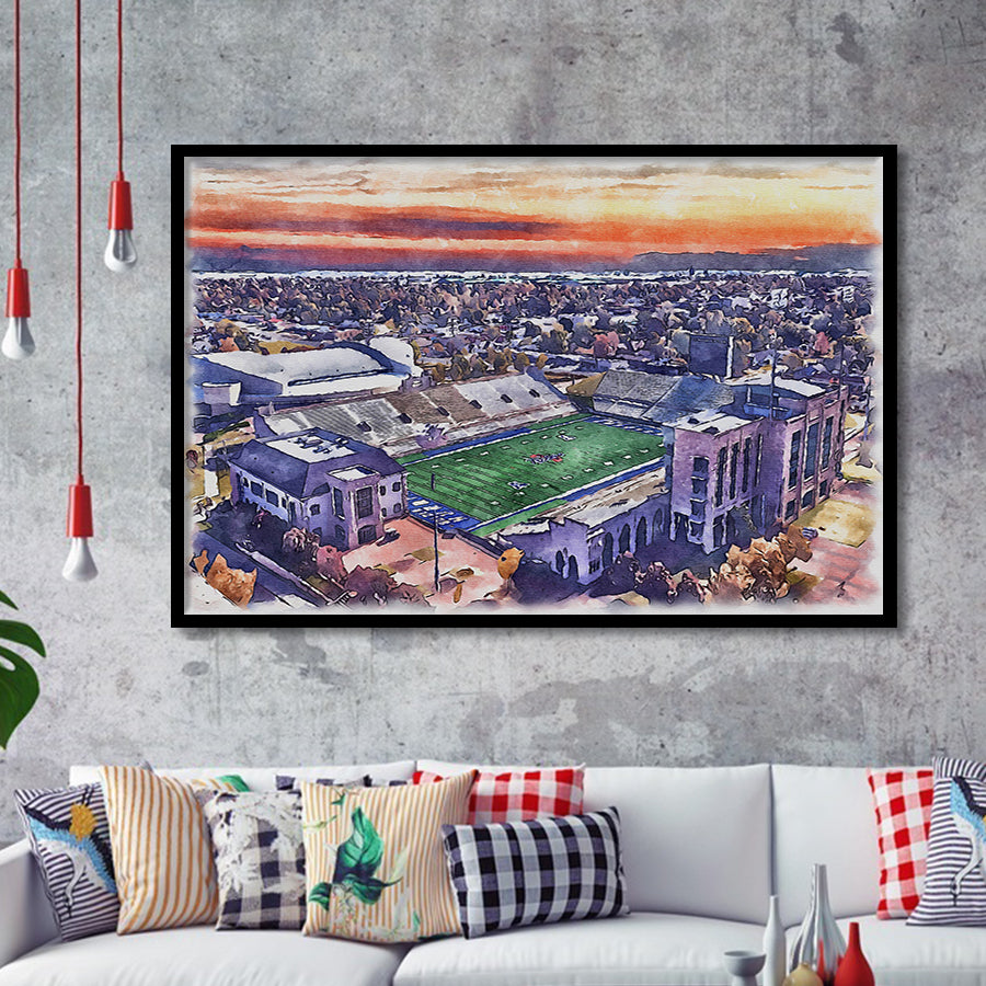 Skelly Field, H. A. Chapman Stadium WaterColor Framed Art Prints, Tulsa Oklahoma Watercolor, Stadium Art Gifts